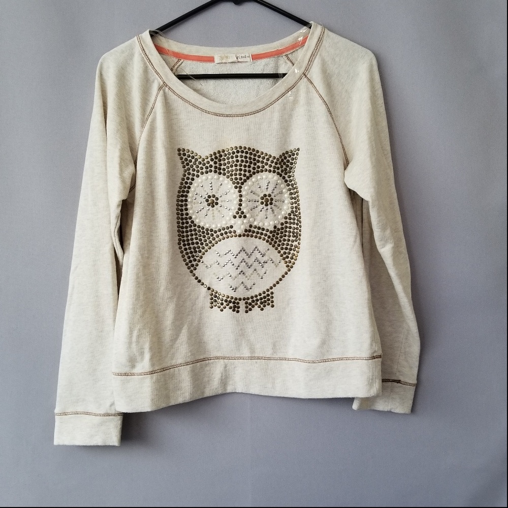 X REWIND CREW  OWL EMBELLISHED SWEATSHIRT JUNIORS